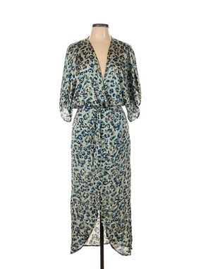 High-Low Teal Leopard Print Wrap Dress